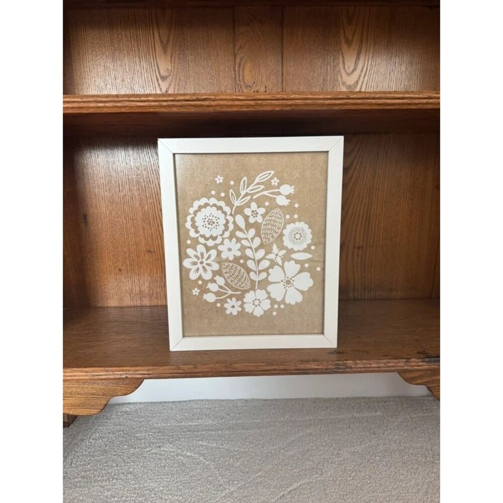 IKEA Framed Floral Print White & Kraft Botanical Cottage Wall Decor